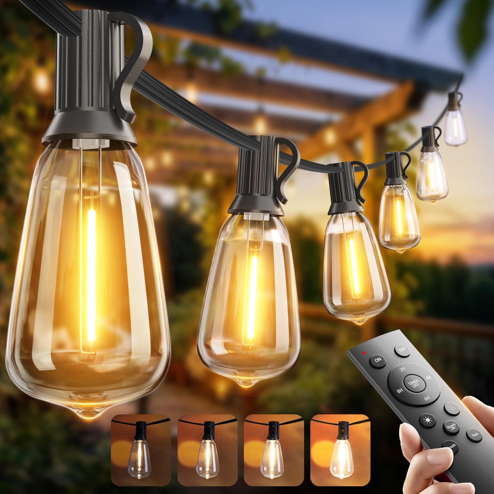 addlon 100FT LED Outdoor String Lights with Remote