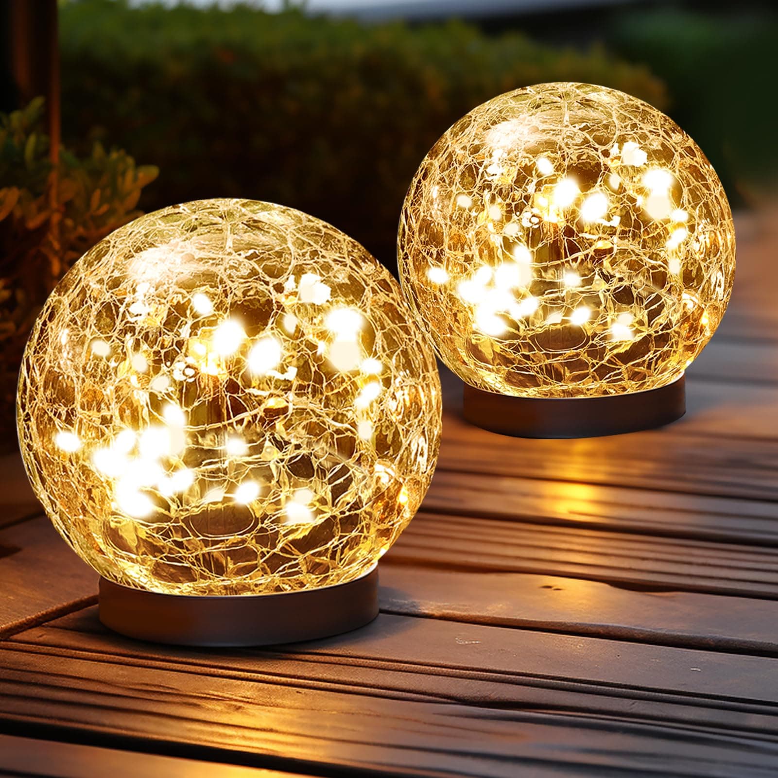 JKIMK Solar Globe Lights Outdoor Cracked Glass Ball